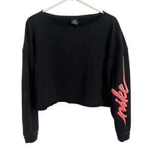 Nike Black Cropped Sweatshirt Logo on Sleeve Women's Small